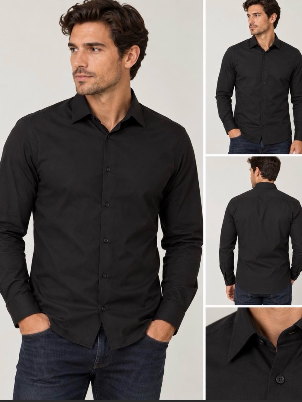 H&M Men’s Black Slim Fit Button Down Dress Shirt Size M 15 3/4 Long Sleeve